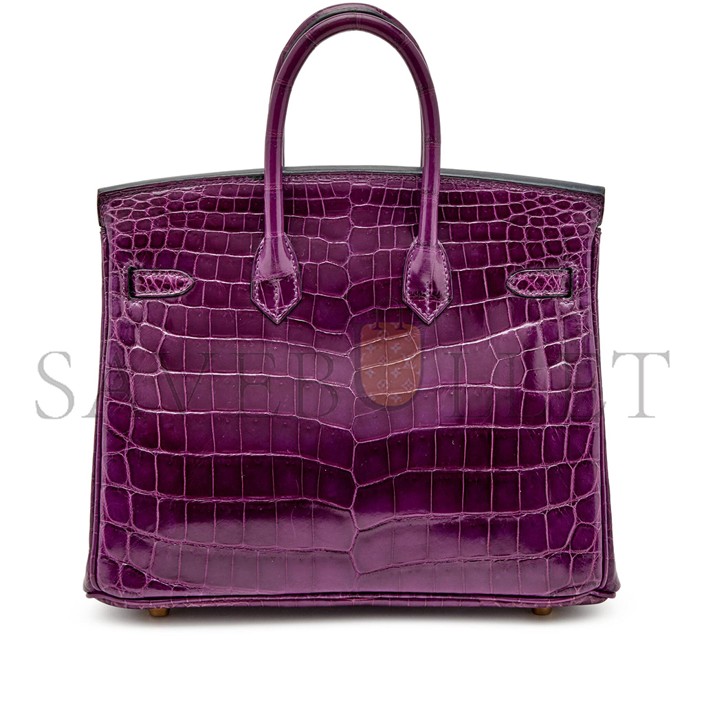 H**mes master birkin 25 crocodile leather tuscan purple gold buckle h041354ck42 (25*20*13cm)